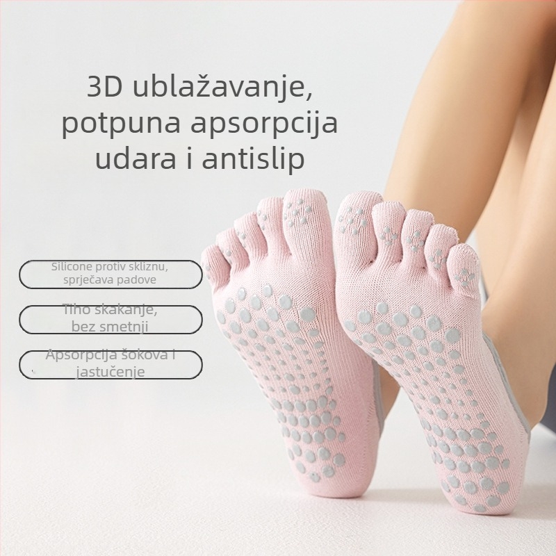 Čarape za jogu s pet prstiju, protuklizne, antibakterijske, 90–95% pamuka, bezšivne, pletene jednim iglom