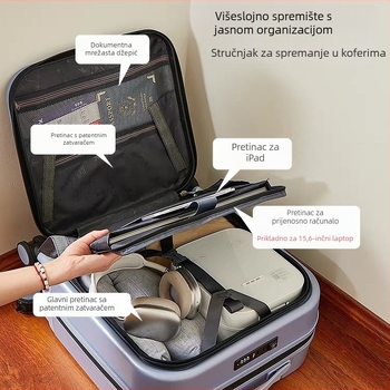 Putna kutija s prednjim otvaranjem, PC materijal, proširiva, 360° kotači, TSA zaključavanje na lozinku