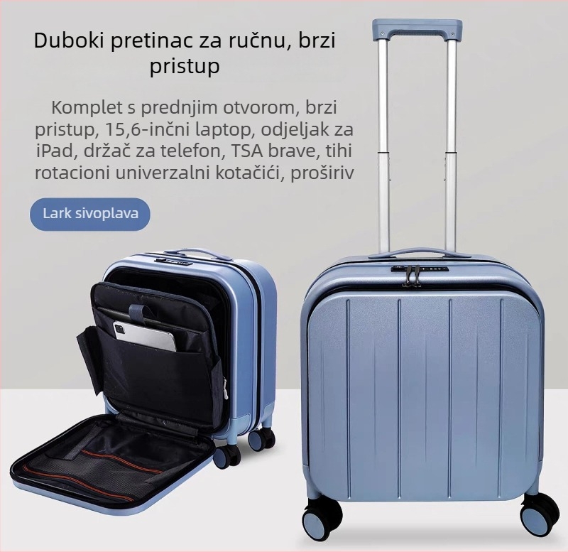 Putna kutija s prednjim otvaranjem, PC materijal, proširiva, 360° kotači, TSA zaključavanje na lozinku