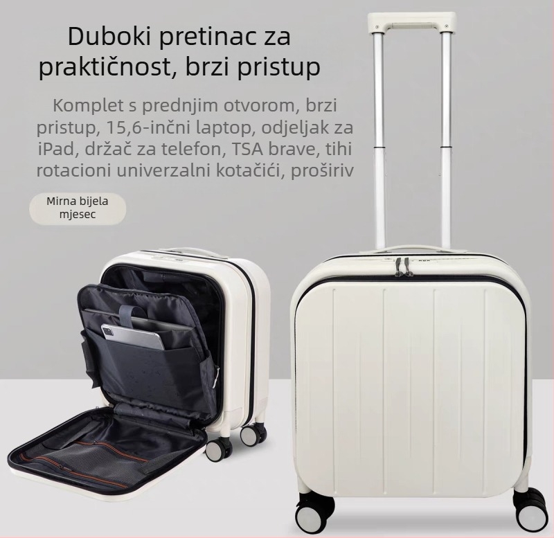 Putna kutija s prednjim otvaranjem, PC materijal, proširiva, 360° kotači, TSA zaključavanje na lozinku