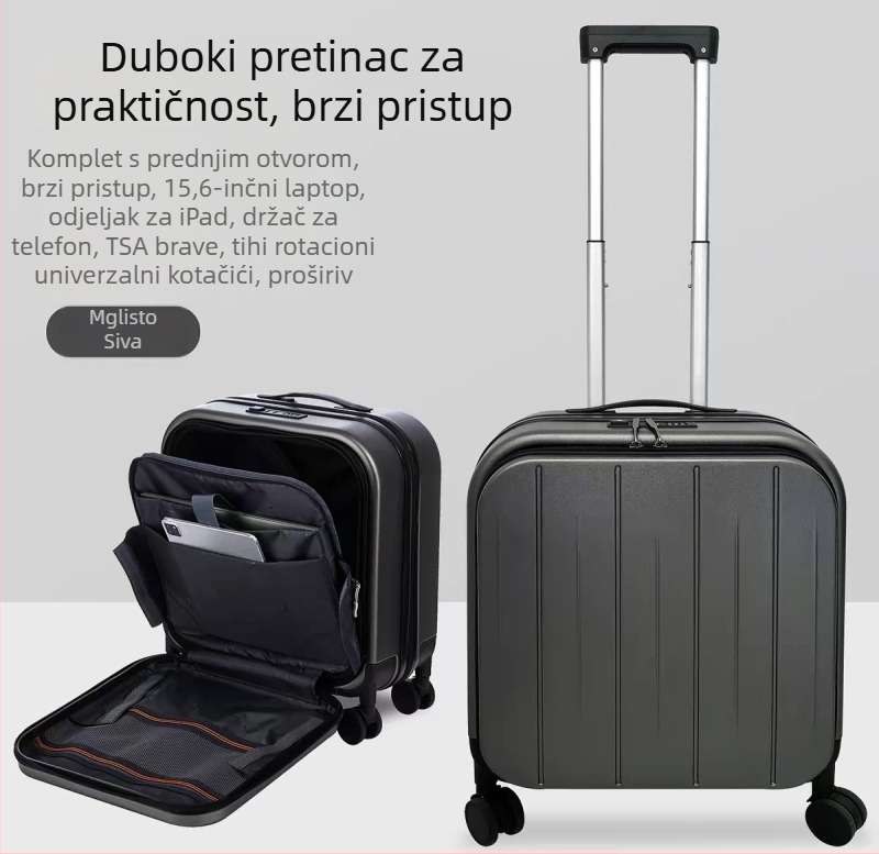 Putna kutija s prednjim otvaranjem, PC materijal, proširiva, 360° kotači, TSA zaključavanje na lozinku