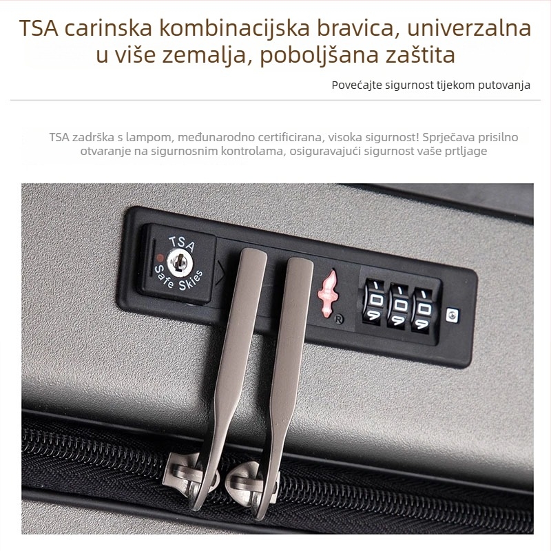 Putna kutija s prednjim otvaranjem, PC materijal, proširiva, 360° kotači, TSA zaključavanje na lozinku