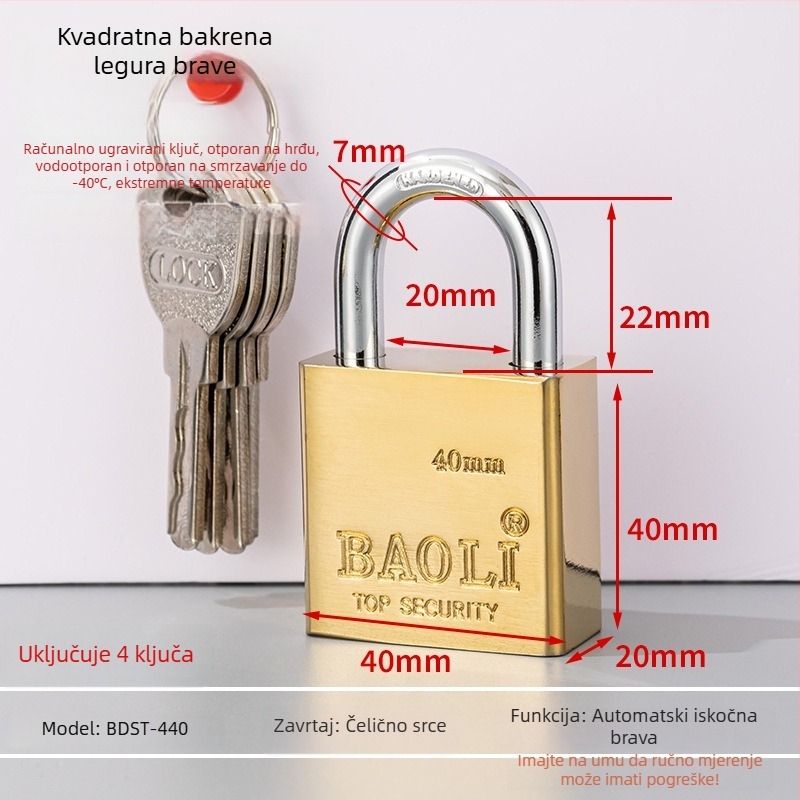 Katanac za sigurnost Type C, metalno tijelo, BAOLI, univerzalna upotreba, stil laganog luksuza