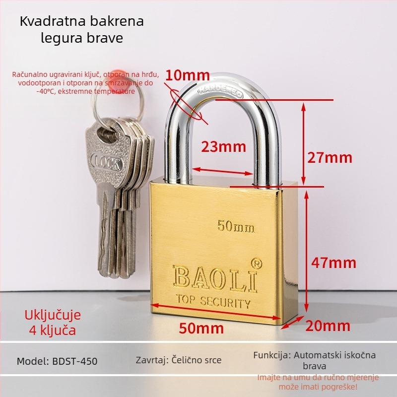 Katanac za sigurnost Type C, metalno tijelo, BAOLI, univerzalna upotreba, stil laganog luksuza