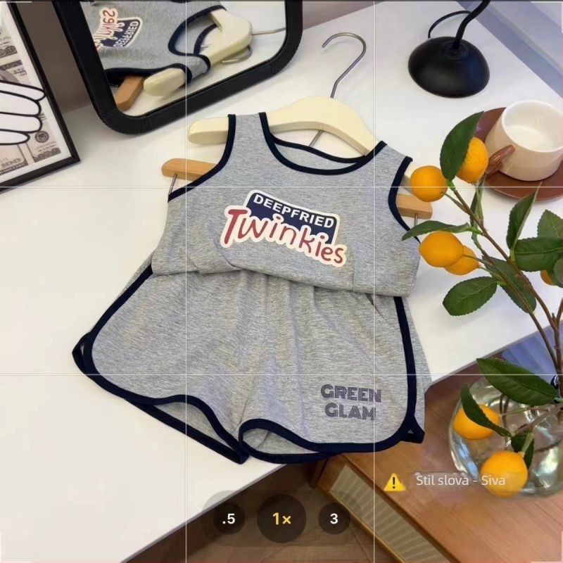 Dječji dvodijelni set bez rukava, korejskog stila, ljetni casual, pamuk 91–95%