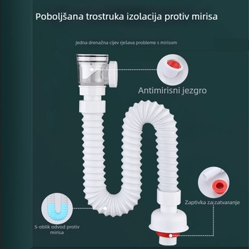 Odvod za umivaonik – Model 2-28, Materijal: ABS + bakar, Oblik: S-krivulja, Vrsta: Bounce, Marka Safe Water