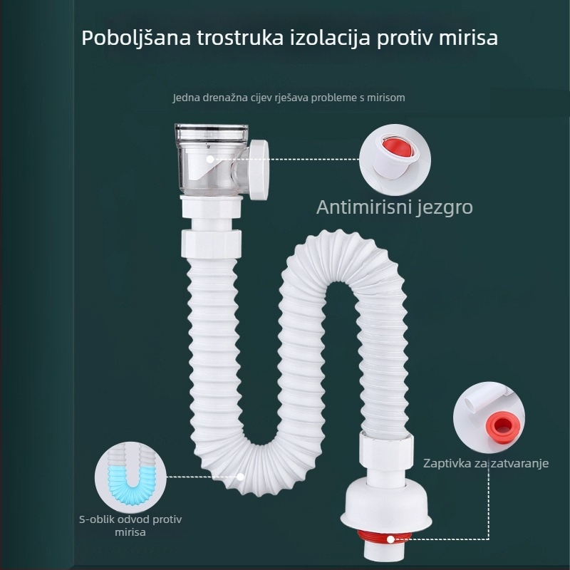 Odvod za umivaonik – Model 2-28, Materijal: ABS + bakar, Oblik: S-krivulja, Vrsta: Bounce, Marka Safe Water