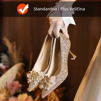 Vjenčane cipele s oštrim vrhom, stiletto peta, visina pete 6–8 cm, niska gornja linija, PU uložak