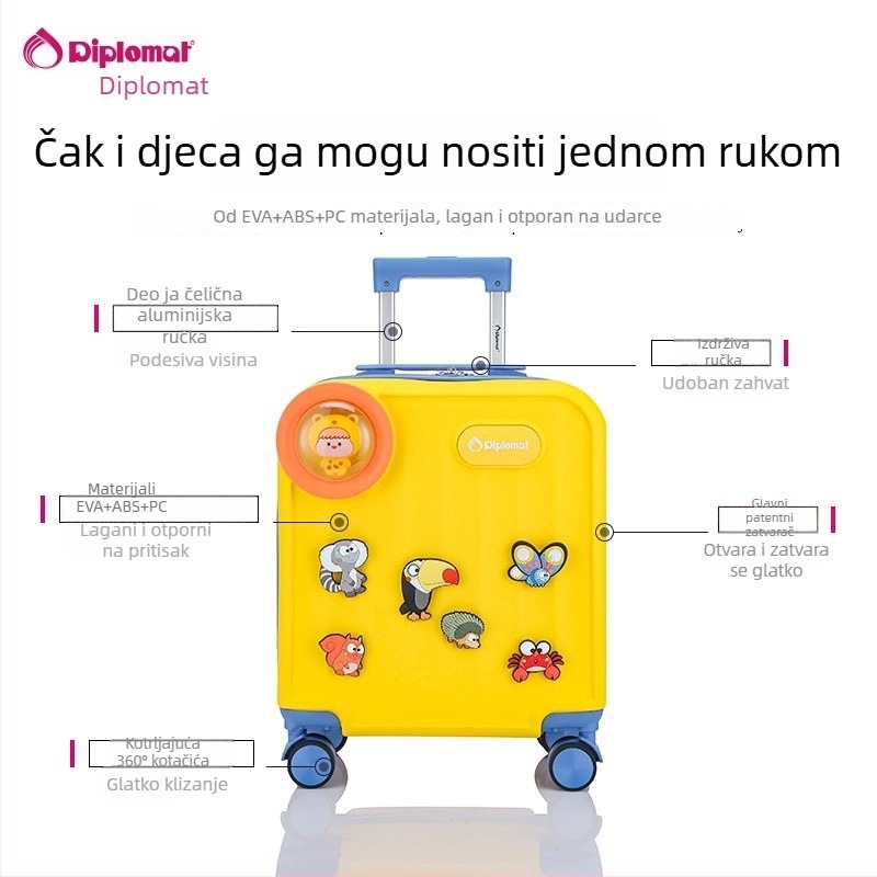 Diplomat dječja ručna torba za putovanje, PVC+ABS, 3 kg, zatvarač, brava, anime uzorak, univerzalni kotači