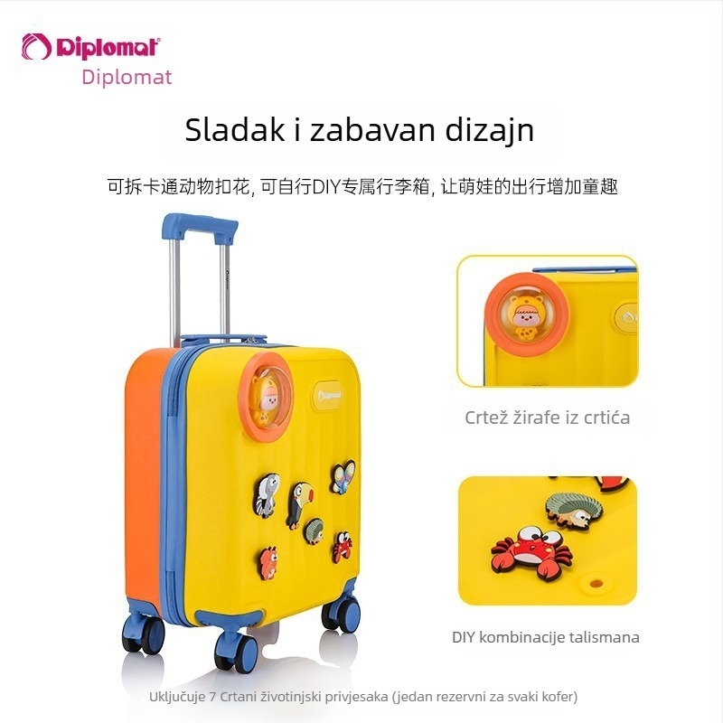 Diplomat dječja ručna torba za putovanje, PVC+ABS, 3 kg, zatvarač, brava, anime uzorak, univerzalni kotači