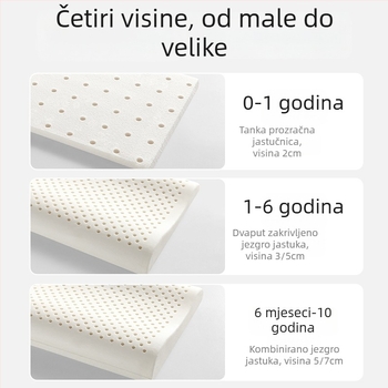 Beptides dječji jastuk od prirodnog lateksa za djecu i bebe, pravokutnog oblika, jezgra od čistog pamuka, sadržaj lateksa preko 90%, težina 1–2 kg