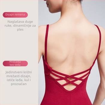 Baletno žensko body s otvorenim leđima i trakama — kefirani pamuk 92%, podstava najlon 80%; za odrasle žene, ljeto; pogodno za balet i moderni ples