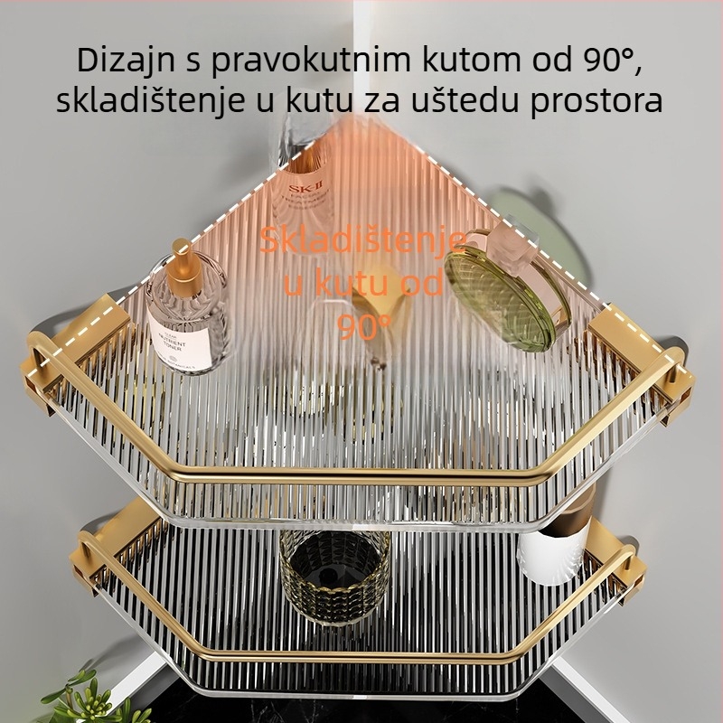 Akrilna kutna polica za kupaonicu, trokutasti dizajn, aluminijska legura, oksidirani završetak, šestodijelni set