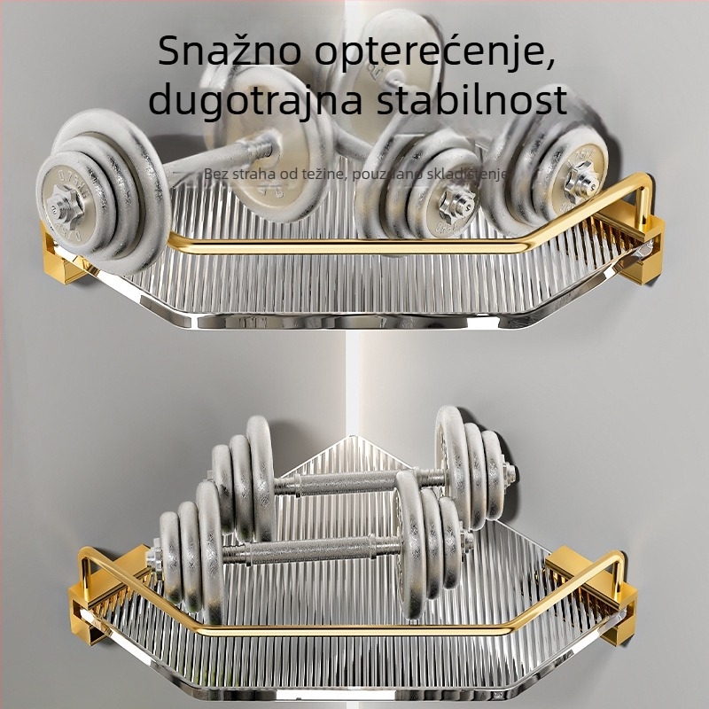 Akrilna kutna polica za kupaonicu, trokutasti dizajn, aluminijska legura, oksidirani završetak, šestodijelni set