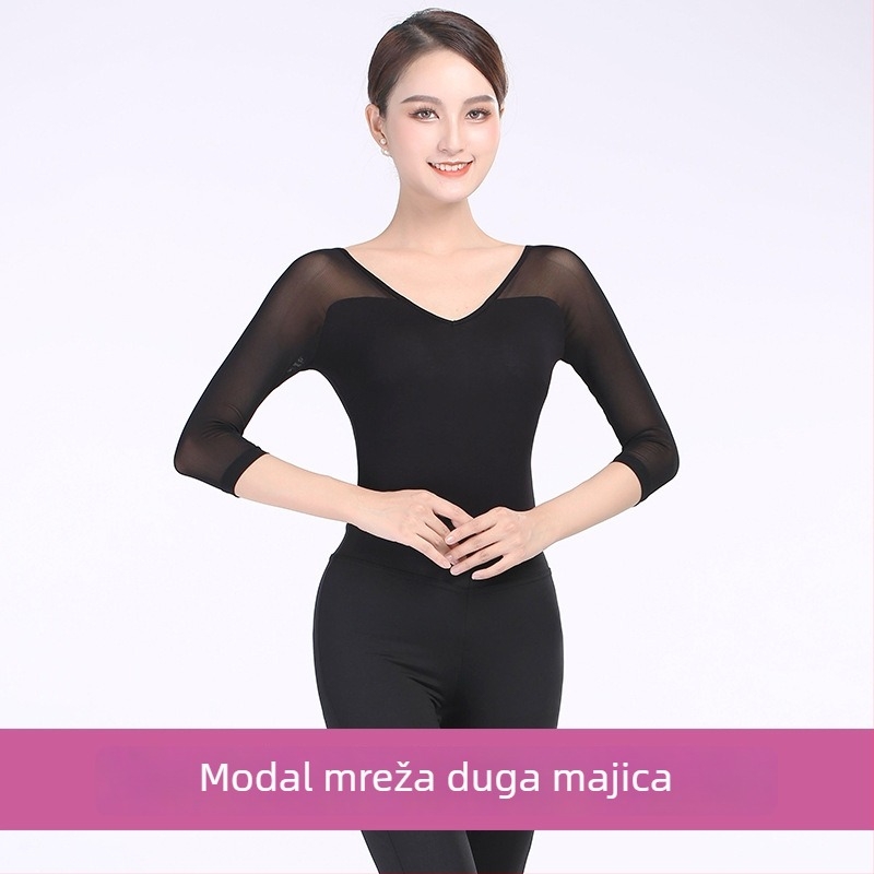 Dječji jednodjelni kostim za moderne plesne vježbe — Modal tkanina, podstava Milk Silk, V-izrez, jednodjelni kroj, pogodan za balet i narodne plesove, za sve sezone (Modal 93%, podstava 93% poliester)