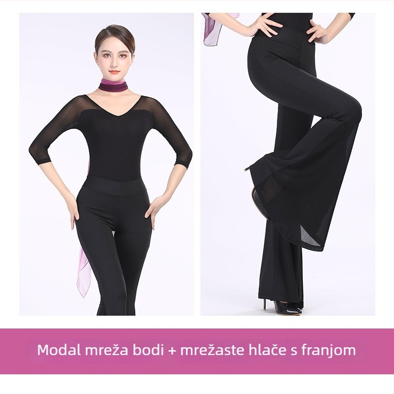 Dječji jednodjelni kostim za moderne plesne vježbe — Modal tkanina, podstava Milk Silk, V-izrez, jednodjelni kroj, pogodan za balet i narodne plesove, za sve sezone (Modal 93%, podstava 93% poliester)