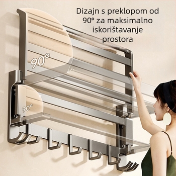 Držač za ručnike u kupaonici bez bušenja, sklopni dizajn, aluminijska legura, površina premazom plastike, paket od šest komada ili više.