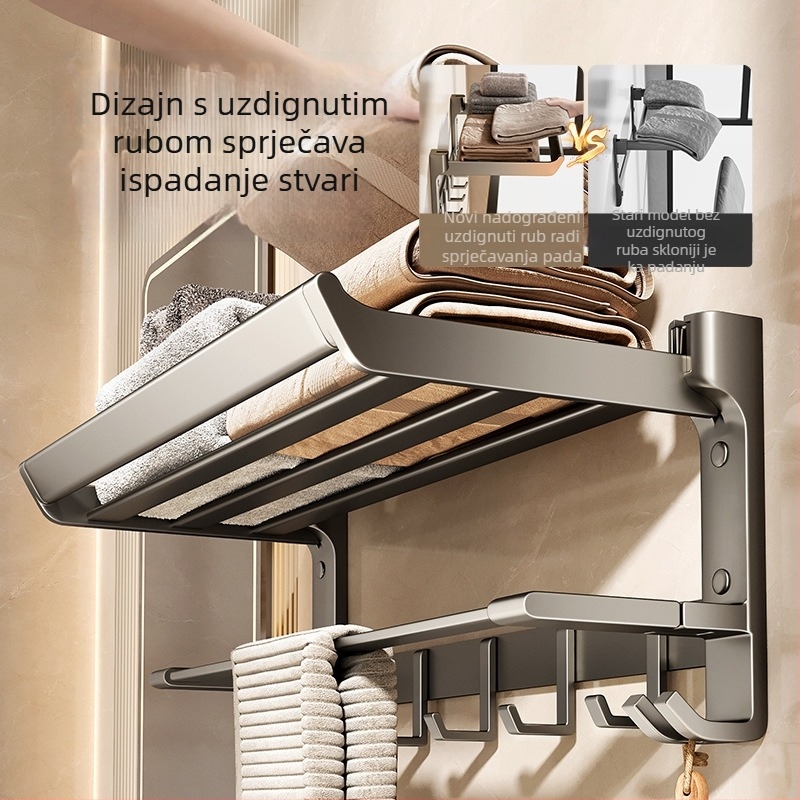 Držač za ručnike u kupaonici bez bušenja, sklopni dizajn, aluminijska legura, površina premazom plastike, paket od šest komada ili više.
