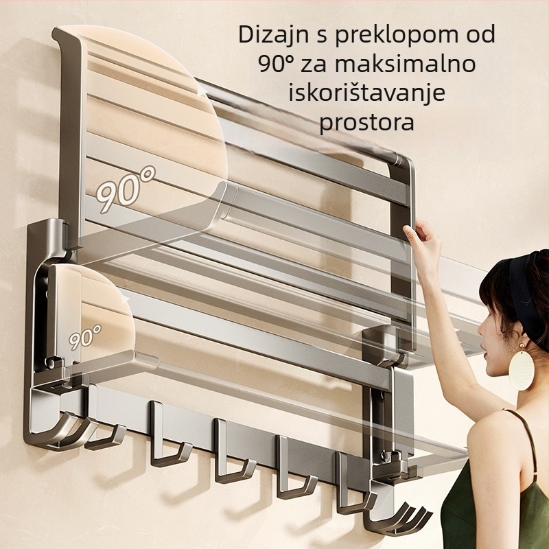 Držač za ručnike u kupaonici bez bušenja, sklopni dizajn, aluminijska legura, površina premazom plastike, paket od šest komada ili više.