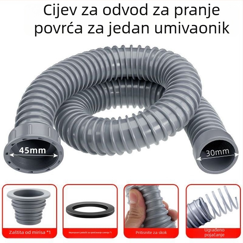 Prošireni odvodni cjevovod za kuhinjski sudoper, polipropilen, oblik P-obluka, protiv mirisa