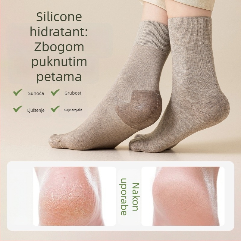 Ženske čarape s pet prstiju protiv pucanja, srednja duljina, silikonska peta za hidrataciju, anti-trenje, pamuk smjesa, bezšivne prste