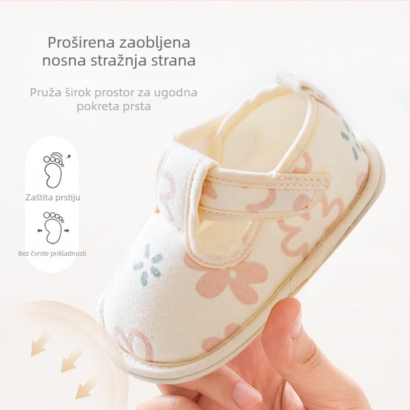 Meke papuče za bebe s remenom s crtanim motivom, gornji dio od pamucne tkanine, potplata od kompozita, za dob od 6-12 mjeseci