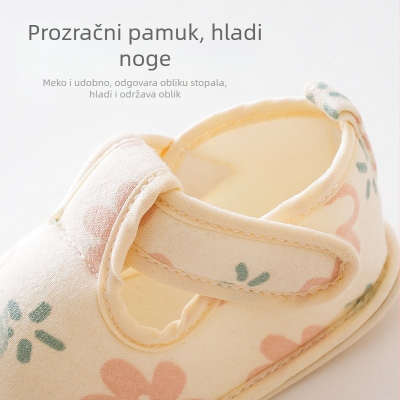 Meke papuče za bebe s remenom s crtanim motivom, gornji dio od pamucne tkanine, potplata od kompozita, za dob od 6-12 mjeseci