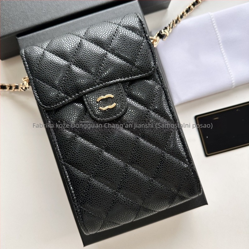 Torba za mobitel od prave kože, vertikalni kvadratni oblik, lančani remen, unutarnji džep za fotografije