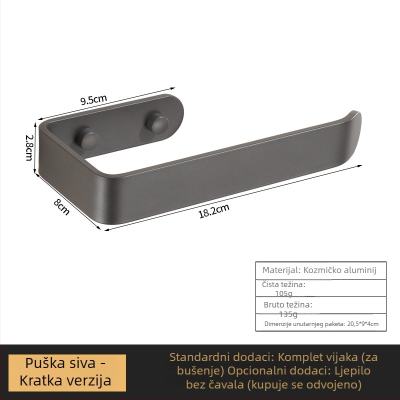 Aluminijski kvadratni držač za ručnike i set držača za papirnate ručnike – moderan stil, završna plastifikacija