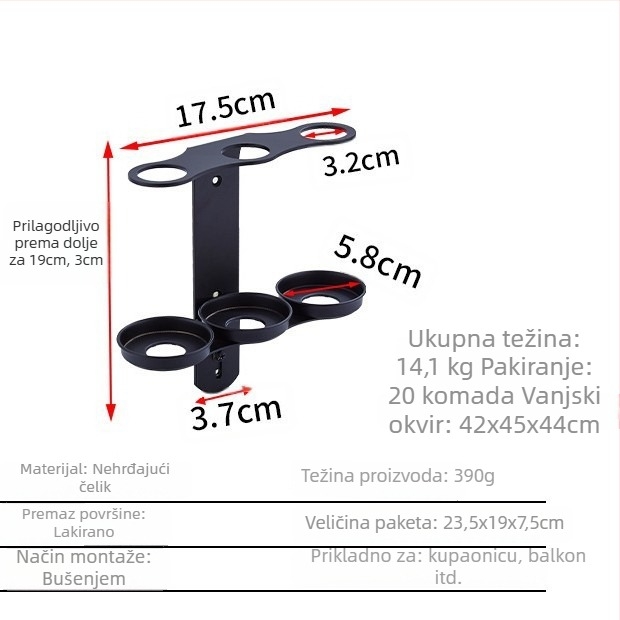 Stalak od nehrđajućeg čelika za zidnu bočicu za sapun, gel za ruke, šampon i regenerator; mehanički mehanizam za ručno pritiskanje; moderan minimalistički dizajn; težina 0,35 kg; pogodno za hotele, stanove i kupaonice.
