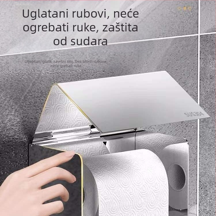 Držač za papirnate maramice od nehrđajućeg čelika 304, kvadratni oblik, polirana površina, moderni minimalistički stil