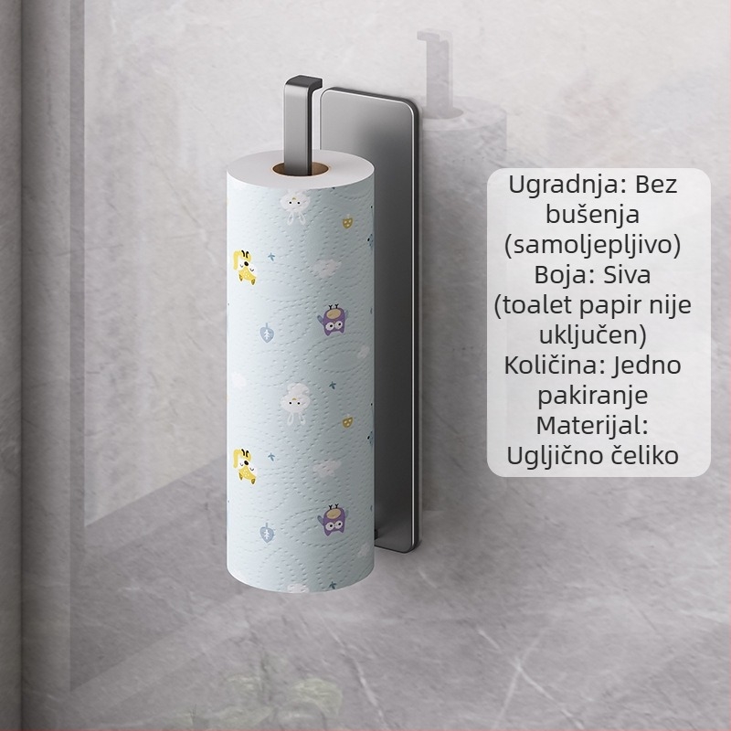 Držač kuhinjske papirnate maramice, kvadratna metalna konstrukcija s premazom plastike, minimalistički stil, magnetska/ljepilna montaža