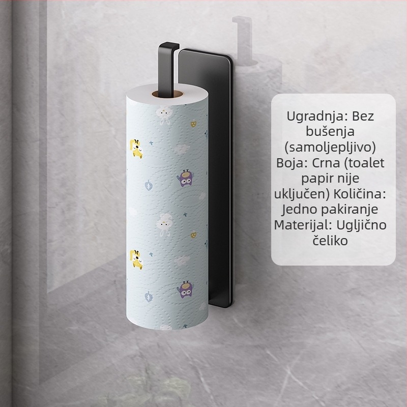 Držač kuhinjske papirnate maramice, kvadratna metalna konstrukcija s premazom plastike, minimalistički stil, magnetska/ljepilna montaža
