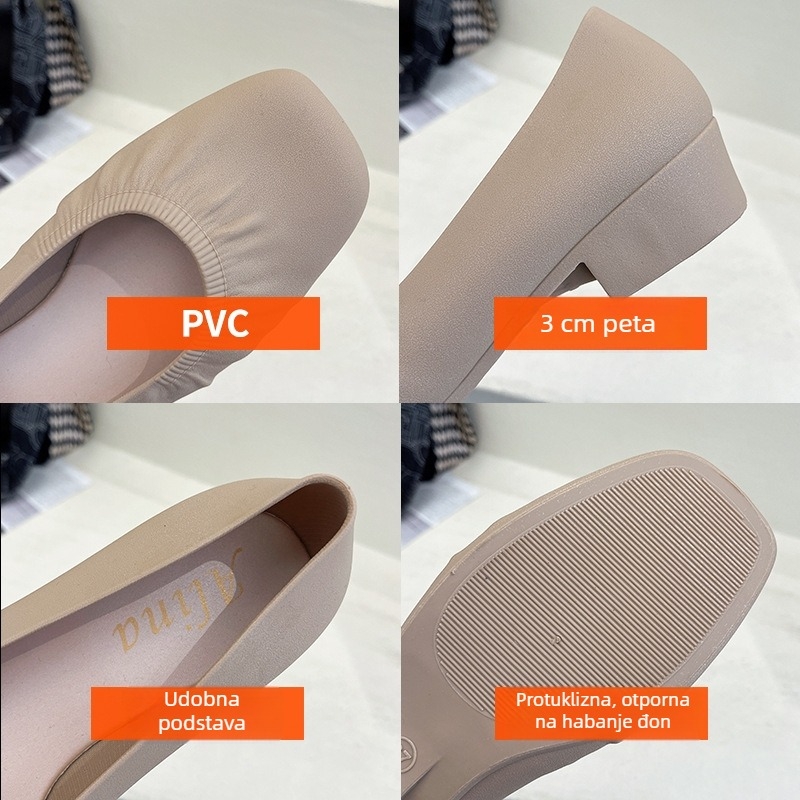 Ženske kišne čizme PVC, niski štit, ravna potpetica, protuklizna mekana potplata