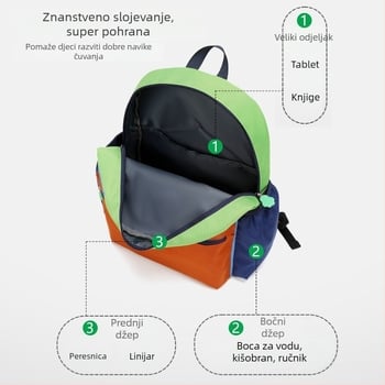 Dječji školski ruksak: lagan, prozračan, vodootporan od najlona; antibakterijski, otporan na habanje; ergonomska potpora kralježnice; sladak stil; podstava od najlona