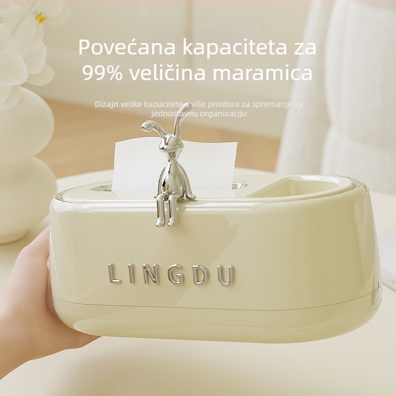 Kutija za papirnate maramice s dizajnom zeko – plastična, vodootporna, višenamjenska; model Bunny Paper Box; pogodna za dnevni boravak i kupaonu.