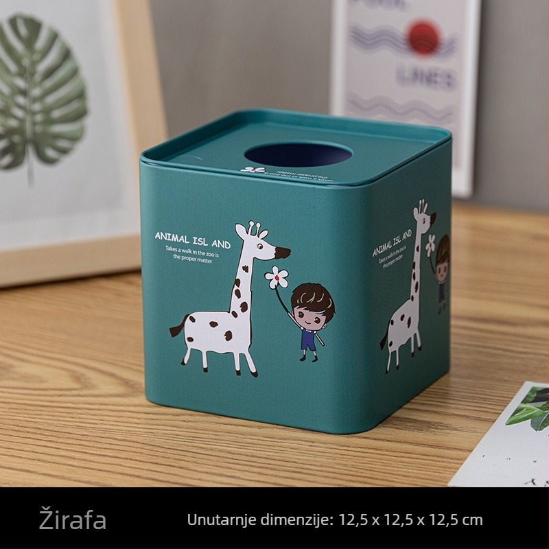 Okrugla kutija za maramicu od limenke s karikaturnim dizajnom, vodootporna i višefunkcionalna za dnevni boravak i stol