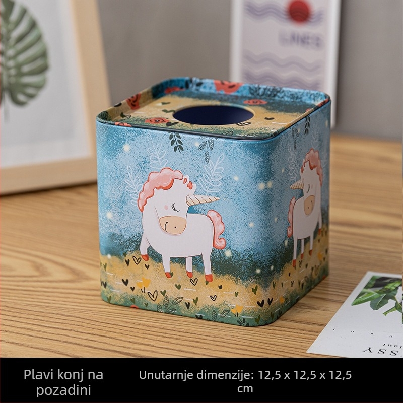 Okrugla kutija za maramicu od limenke s karikaturnim dizajnom, vodootporna i višefunkcionalna za dnevni boravak i stol