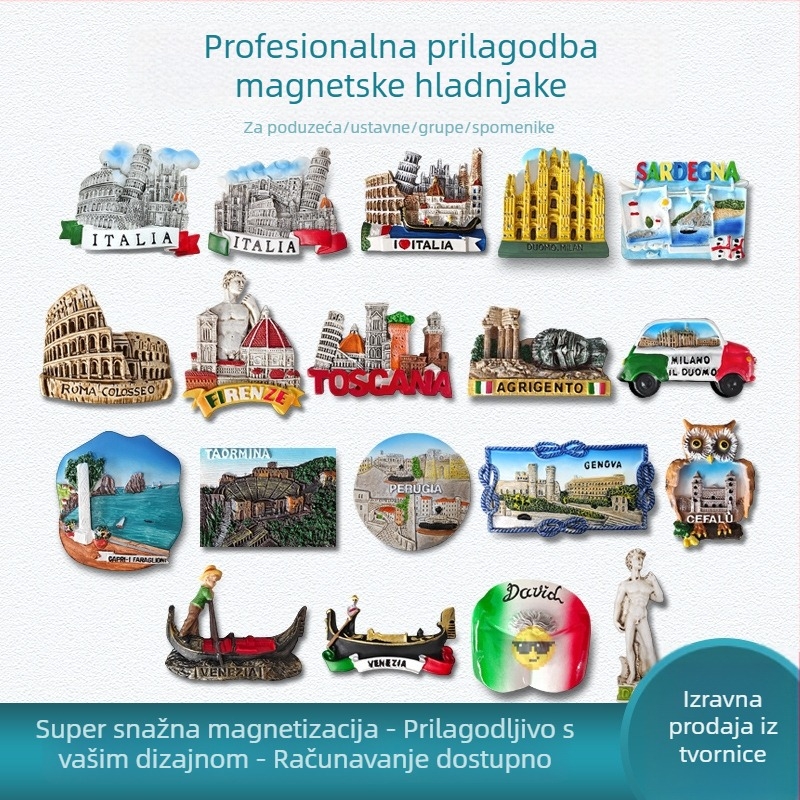 Naljepnica za hladnjak od smole – talijanski nadahnut scenografskim znamenitostima, moderni minimalistički stil, putni suvenir