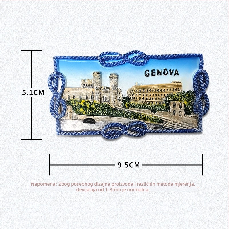 Naljepnica za hladnjak od smole – talijanski nadahnut scenografskim znamenitostima, moderni minimalistički stil, putni suvenir