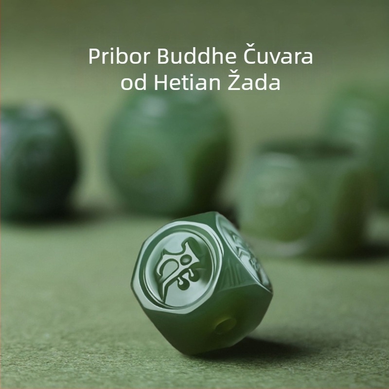 Unisex narukvica od Hetian jade, ručna izrada, porijeklo Xinjiang, razasute perle, Qingya Jewelry, Motivi dvanaest znamenja zodijaka i Budde
