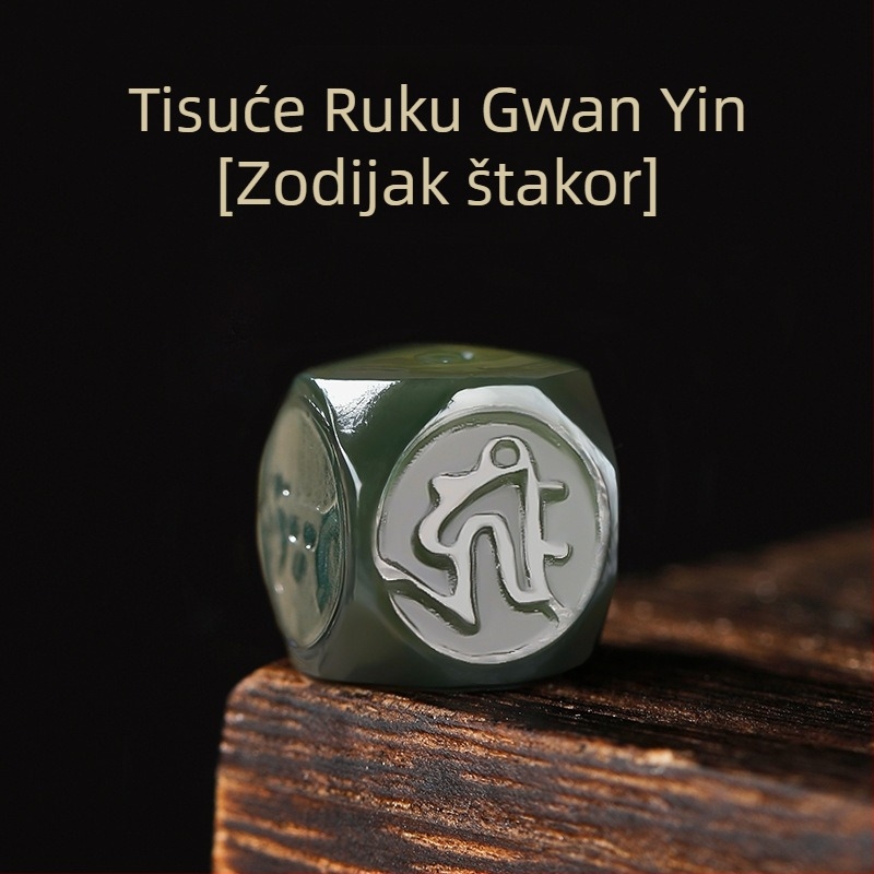 Unisex narukvica od Hetian jade, ručna izrada, porijeklo Xinjiang, razasute perle, Qingya Jewelry, Motivi dvanaest znamenja zodijaka i Budde