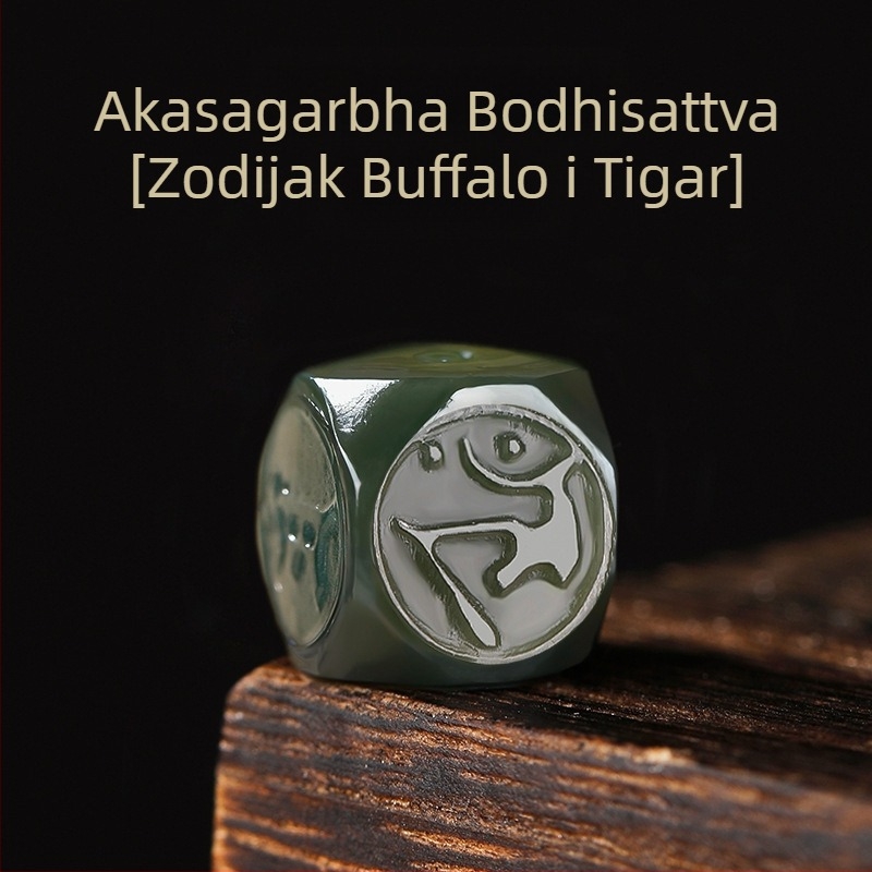 Unisex narukvica od Hetian jade, ručna izrada, porijeklo Xinjiang, razasute perle, Qingya Jewelry, Motivi dvanaest znamenja zodijaka i Budde