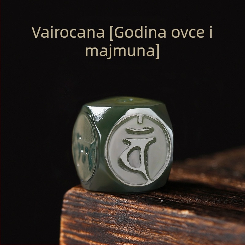 Unisex narukvica od Hetian jade, ručna izrada, porijeklo Xinjiang, razasute perle, Qingya Jewelry, Motivi dvanaest znamenja zodijaka i Budde