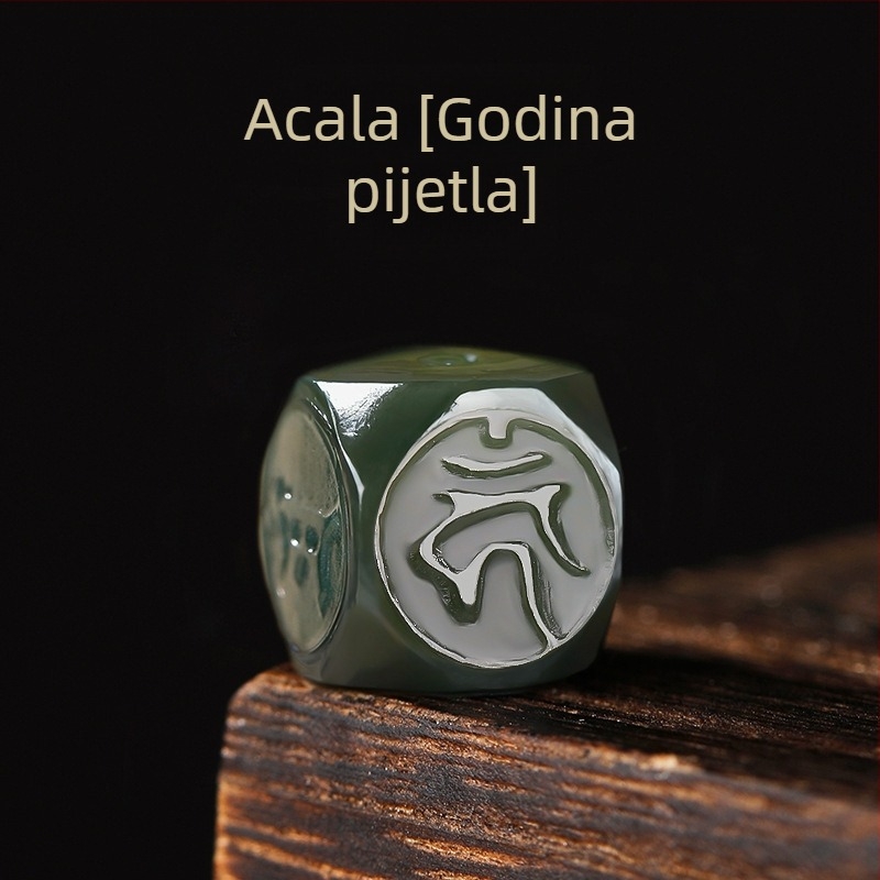 Unisex narukvica od Hetian jade, ručna izrada, porijeklo Xinjiang, razasute perle, Qingya Jewelry, Motivi dvanaest znamenja zodijaka i Budde