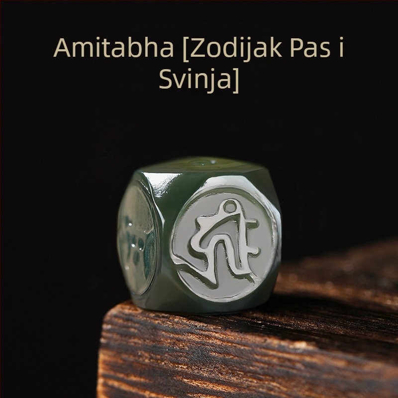 Unisex narukvica od Hetian jade, ručna izrada, porijeklo Xinjiang, razasute perle, Qingya Jewelry, Motivi dvanaest znamenja zodijaka i Budde