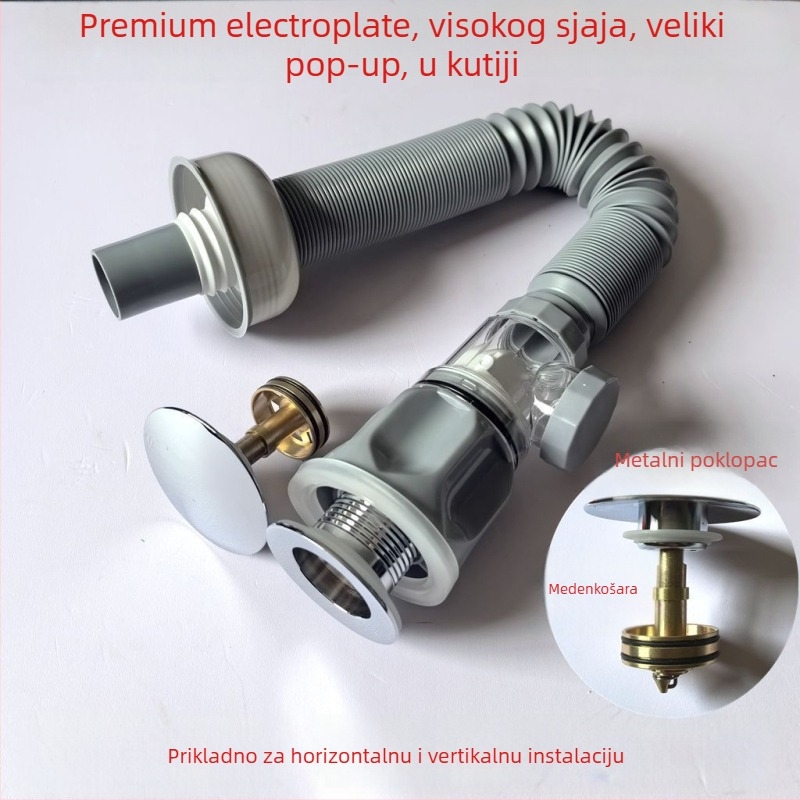 Plastični set odvoda za umivaonik: S-oblika, flip tip, otporan na mirise, moderni minimalistički stil