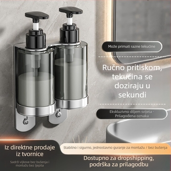 Držač boca sapuna i šampona od 304 nehrđajućeg čelika — zidni, brušena površina, moderni minimalistički stil, ručno pritiskanje