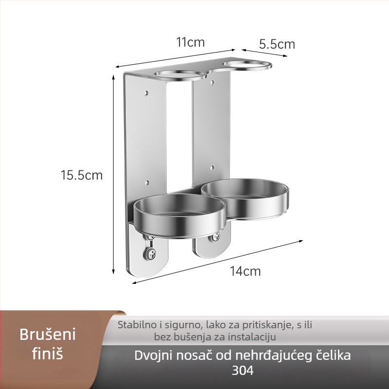 Držač boca sapuna i šampona od 304 nehrđajućeg čelika — zidni, brušena površina, moderni minimalistički stil, ručno pritiskanje