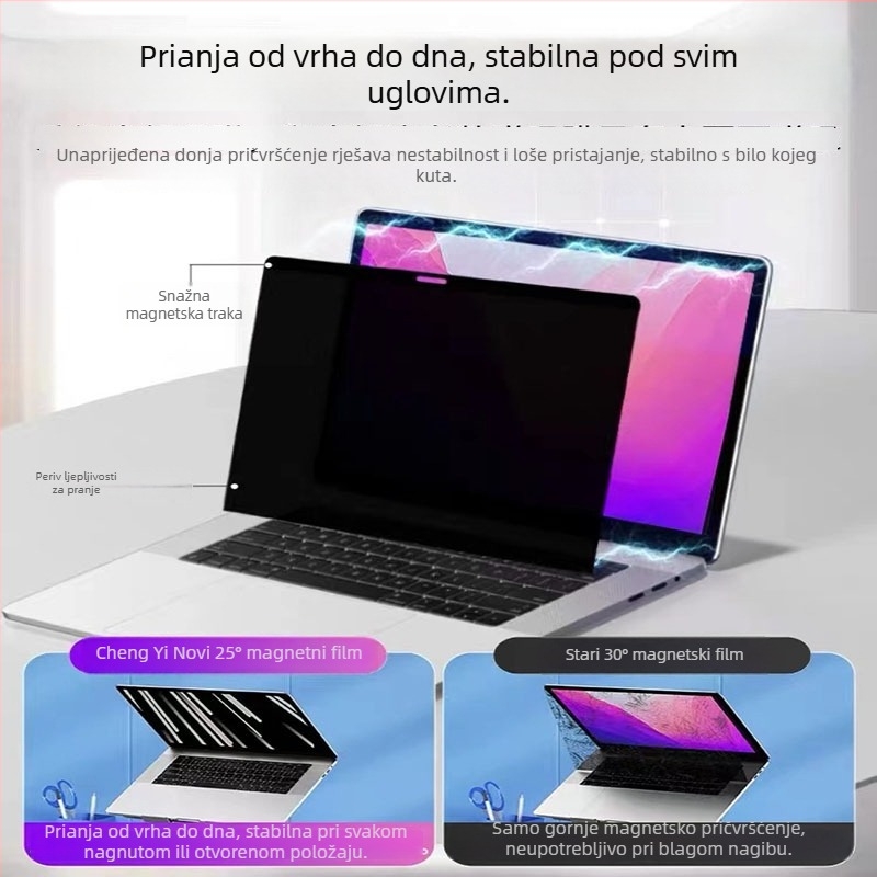 Magnetska folija za zaštitu privatnosti MacBook – PET materijal s elektrostatikom adsorpcijom, kompatibilan s Apple notebookom, prilagođena uzorak